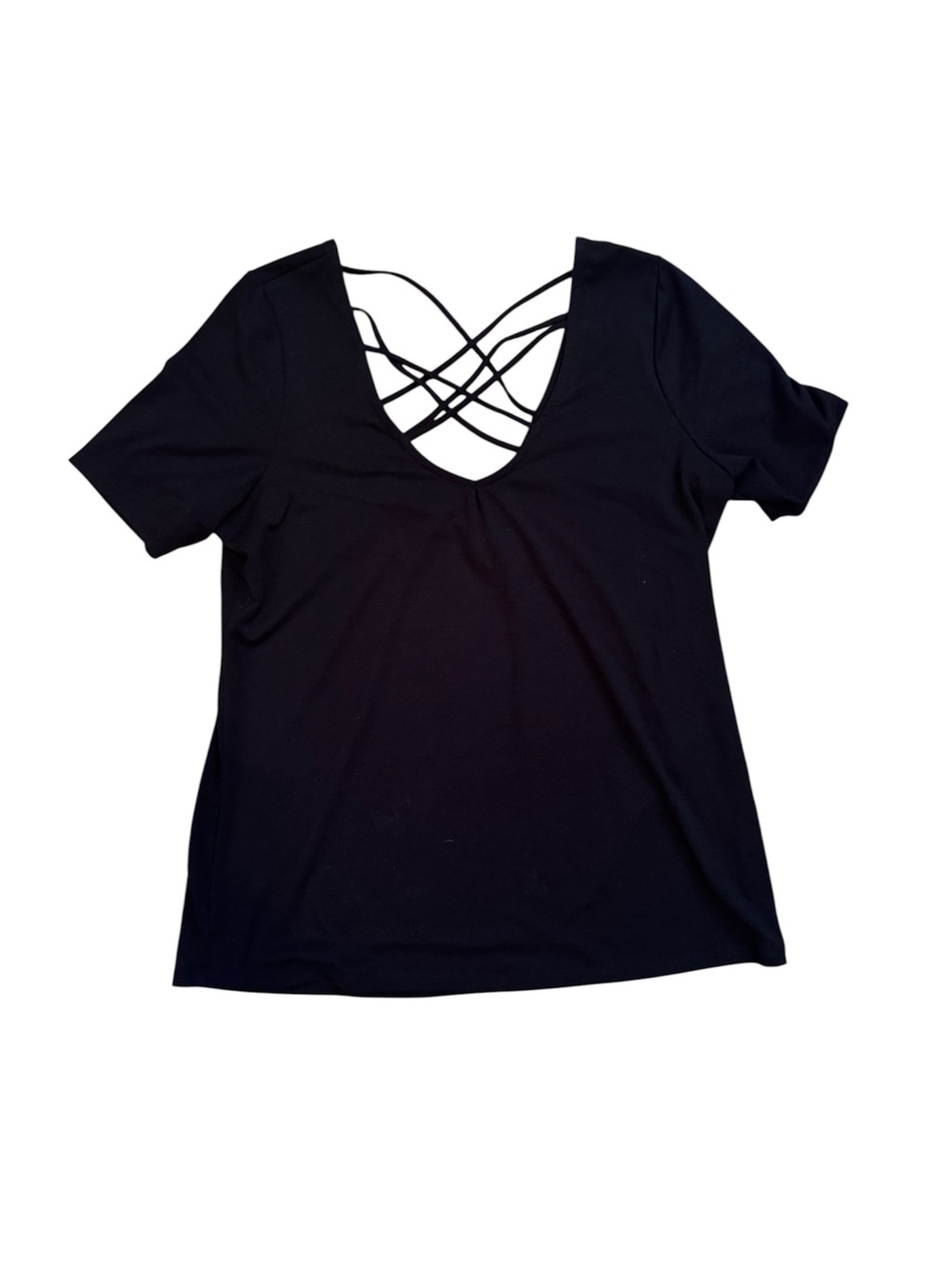 Torrid Black Crisscross V-Neck Stretch Top Size 00 Short Sleeve